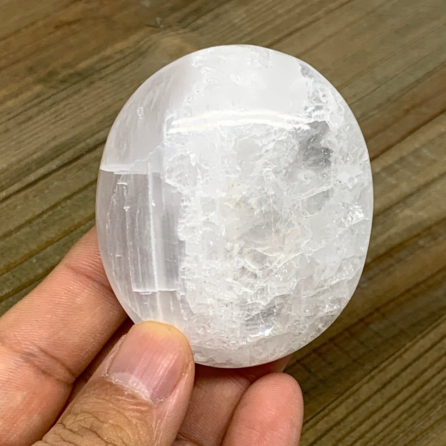 102g, 2.4"x2"x1.1", White Selenite Palmstone Crystal Reiki Morocco, B11855