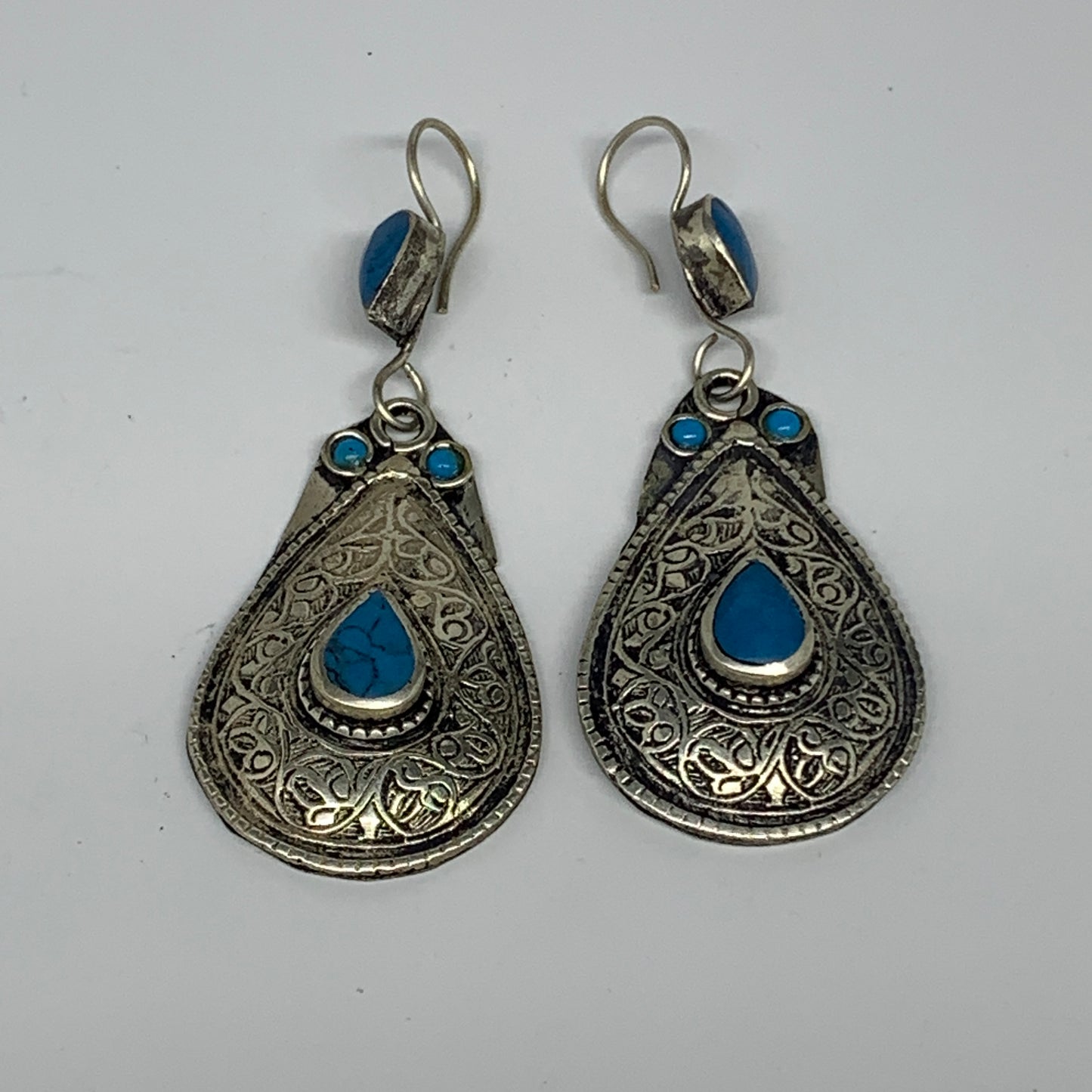 1pc, Handmade Turkmen Earring Tribal Jewelry Turquoise Inlay Drop Boho, B14300