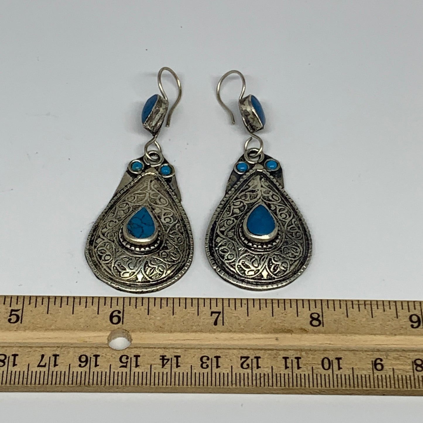 1pc, Handmade Turkmen Earring Tribal Jewelry Turquoise Inlay Drop Boho, B14300