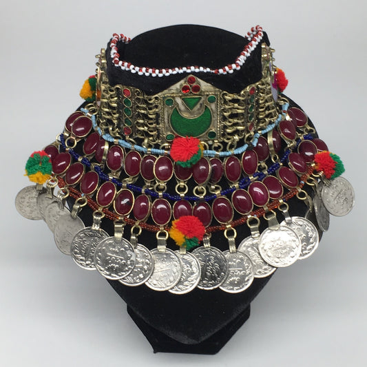 11.5"x5.75"Kuchi Choker Multi-Color Tribal Gypsy Bohemian Statement Coins,CK581