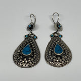 1pc, Handmade Turkmen Earring Tribal Jewelry Turquoise Inlay Drop Boho, B14296