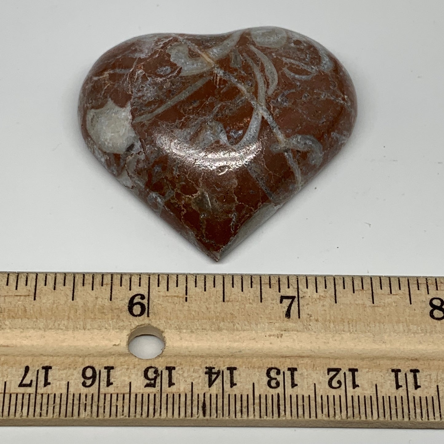 53.6g, 1.9" x 2.1"x 0.6", Natural Untreated Red Shell Fossils Half Heart @Morocc