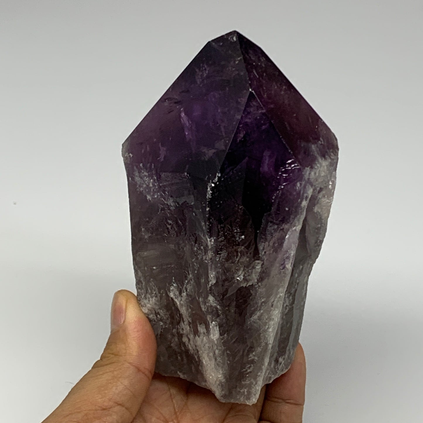 555g,4.6"x2.7"x2.4", Amethyst Point Polished Rough lower part Stands, B19043