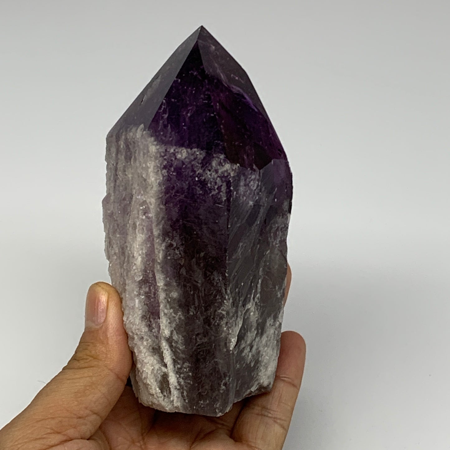 555g,4.6"x2.7"x2.4", Amethyst Point Polished Rough lower part Stands, B19043