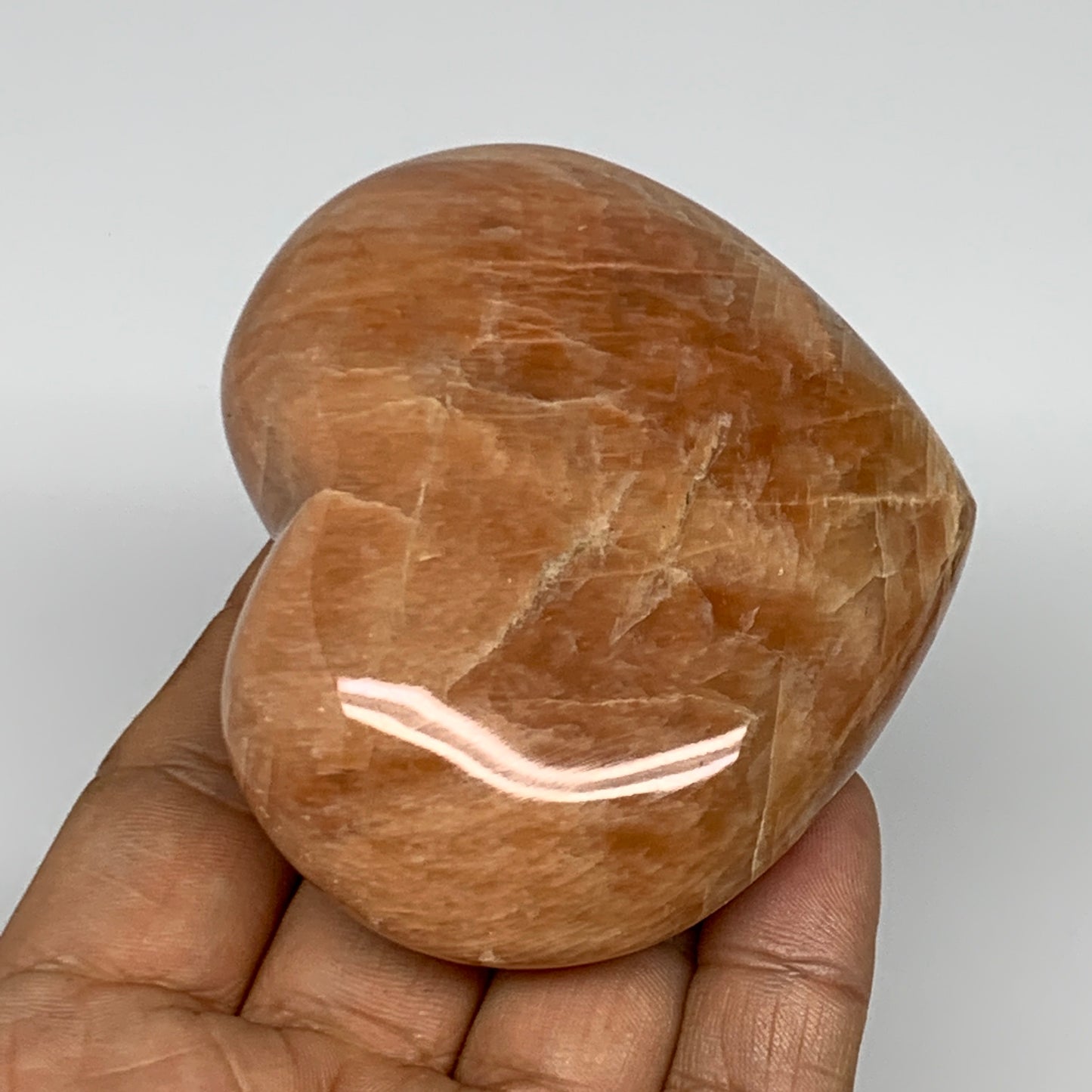 186.4g,2.5"x3"x1.2", Pink Peach Moonstone Heart Crystal Polished Reiki,B17515