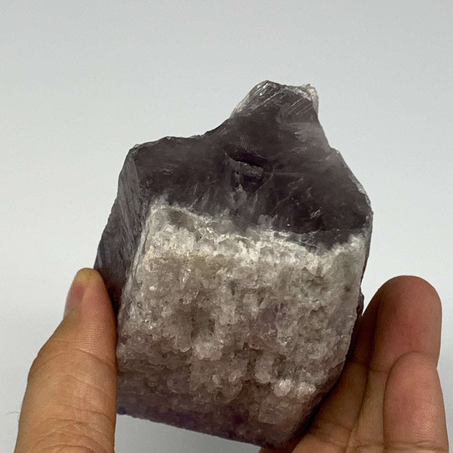 555g,4.6"x2.7"x2.4", Amethyst Point Polished Rough lower part Stands, B19043