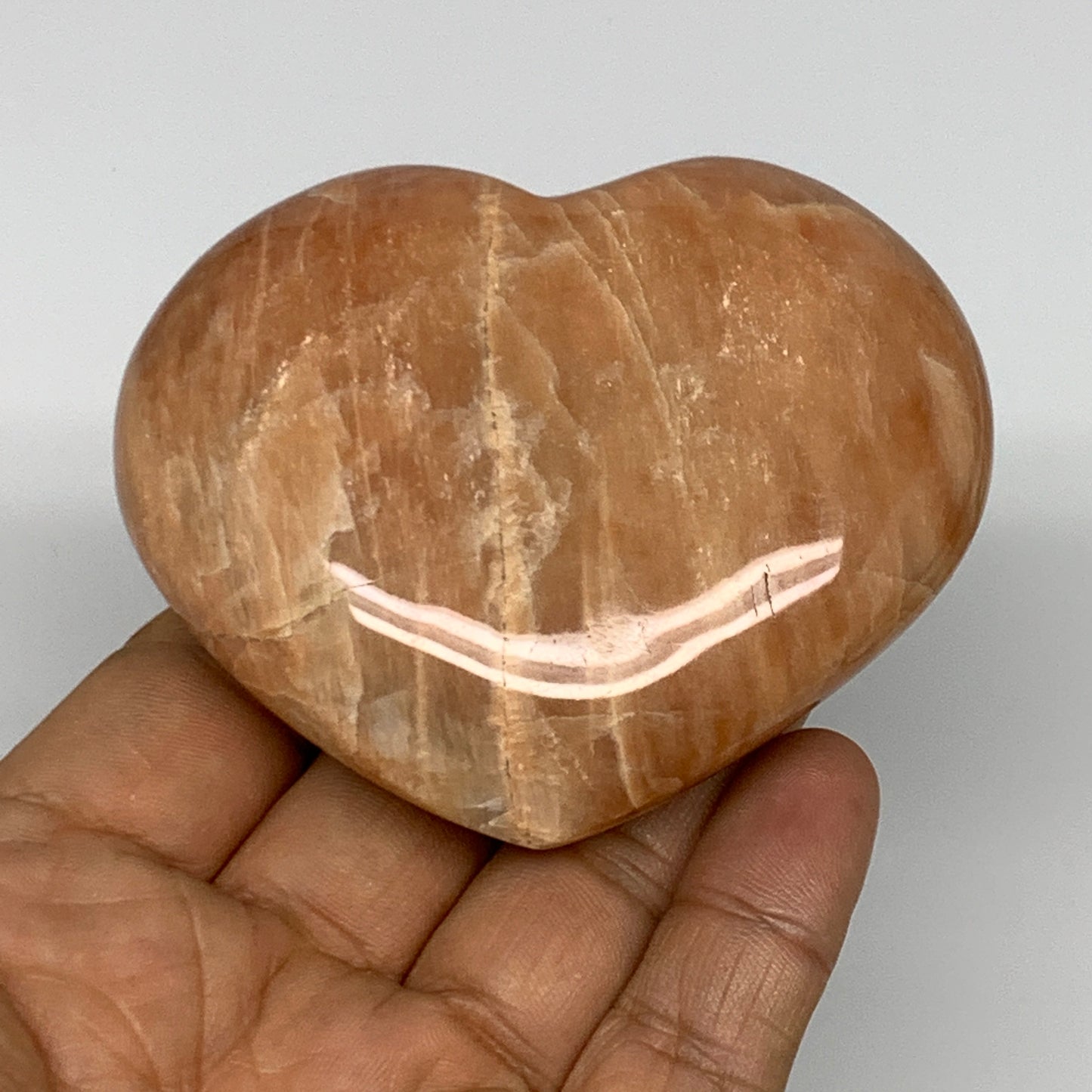 186.4g,2.5"x3"x1.2", Pink Peach Moonstone Heart Crystal Polished Reiki,B17515