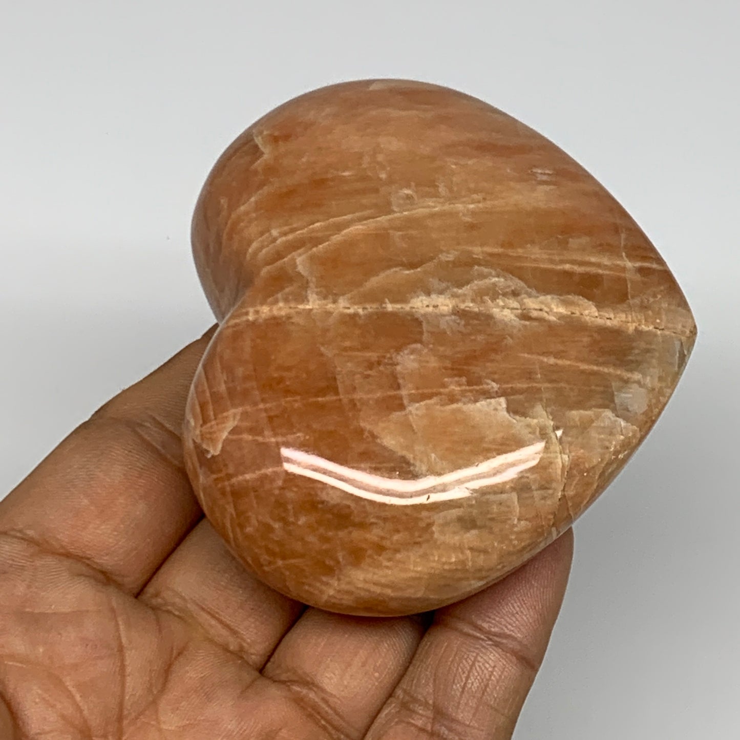 186.4g,2.5"x3"x1.2", Pink Peach Moonstone Heart Crystal Polished Reiki,B17515