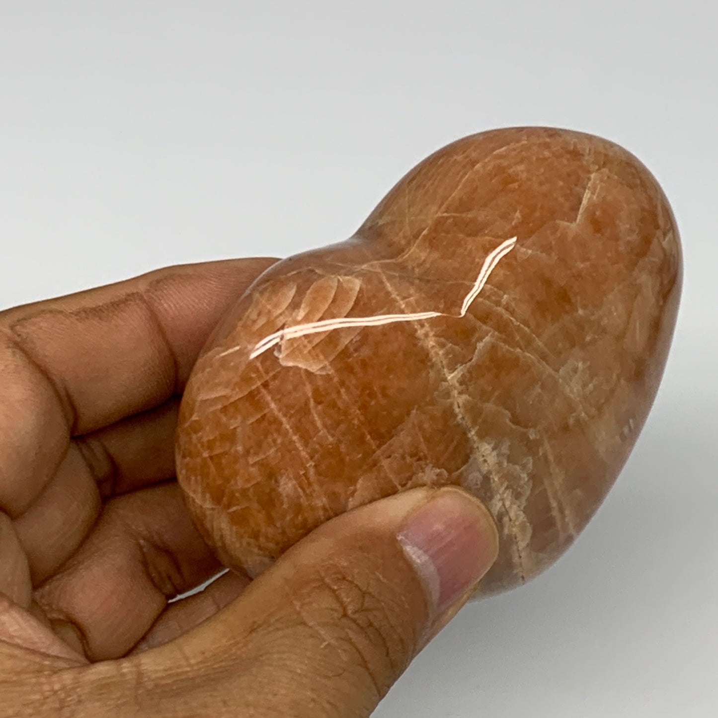 186.4g,2.5"x3"x1.2", Pink Peach Moonstone Heart Crystal Polished Reiki,B17515