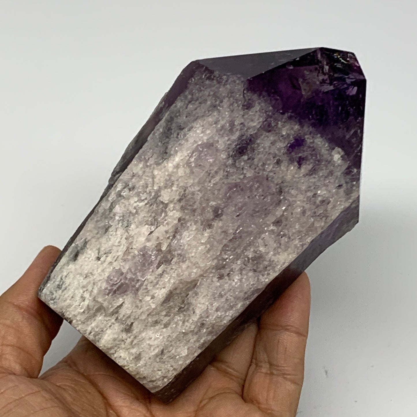 555g,4.6"x2.7"x2.4", Amethyst Point Polished Rough lower part Stands, B19043