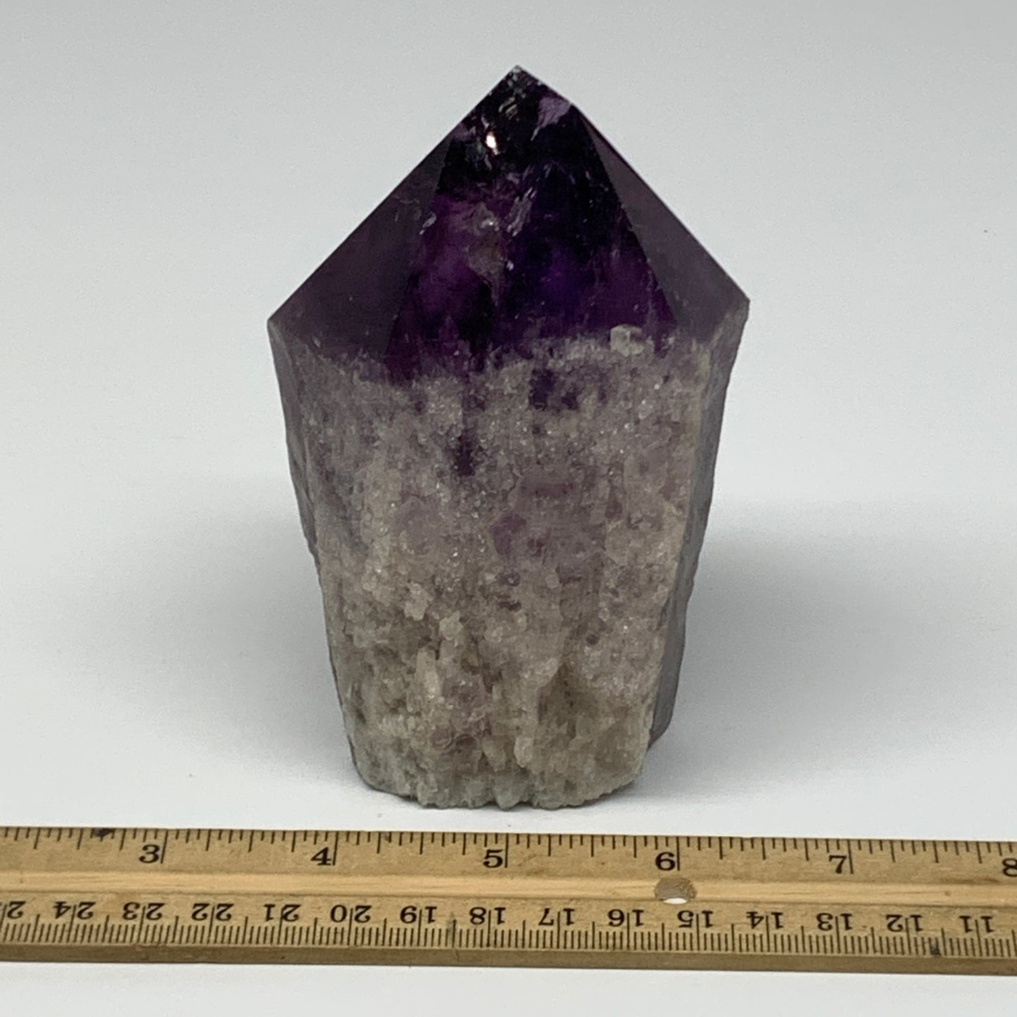 555g,4.6"x2.7"x2.4", Amethyst Point Polished Rough lower part Stands, B19043