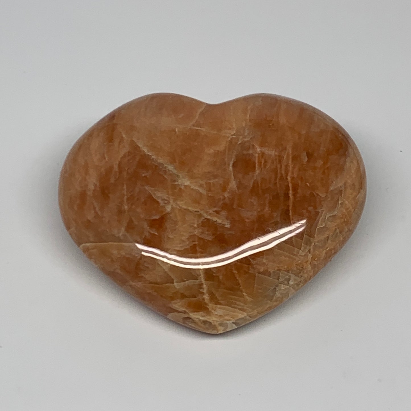 186.4g,2.5"x3"x1.2", Pink Peach Moonstone Heart Crystal Polished Reiki,B17515