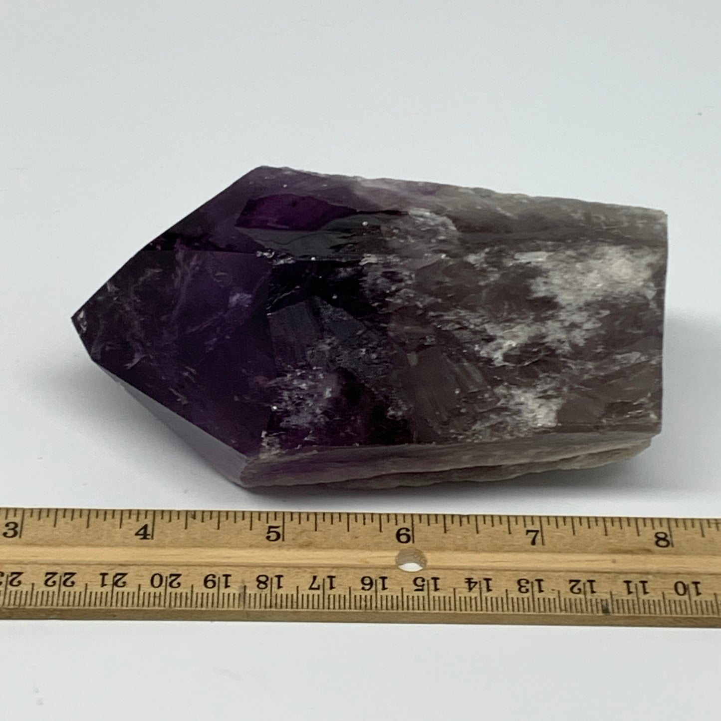 555g,4.6"x2.7"x2.4", Amethyst Point Polished Rough lower part Stands, B19043