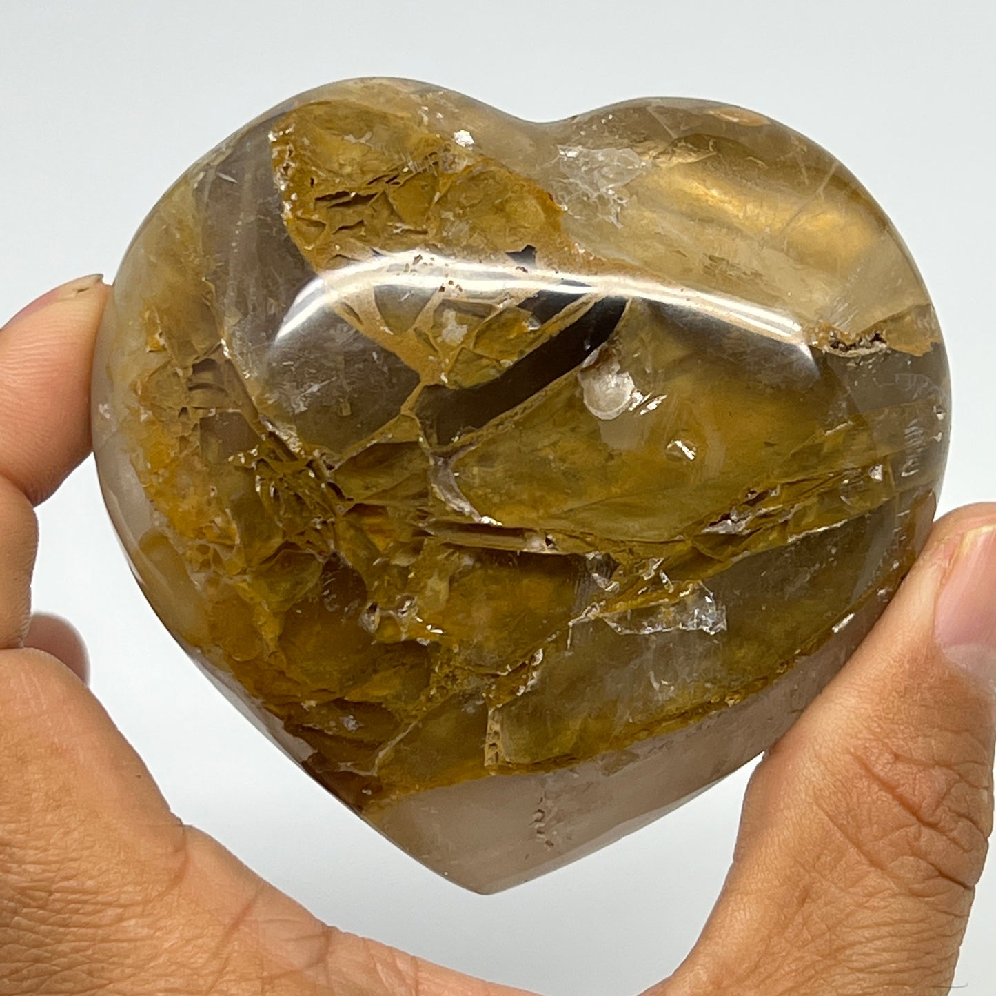 223.8g,2.7"x2.9"x1.3" Yellow Healing Quartz Heart Crystal @Madagascar, B19690