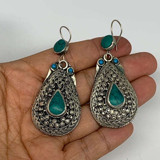1pc, Handmade Turkmen Earring Tribal Jewelry Turquoise Inlay Drop Boho, B14290
