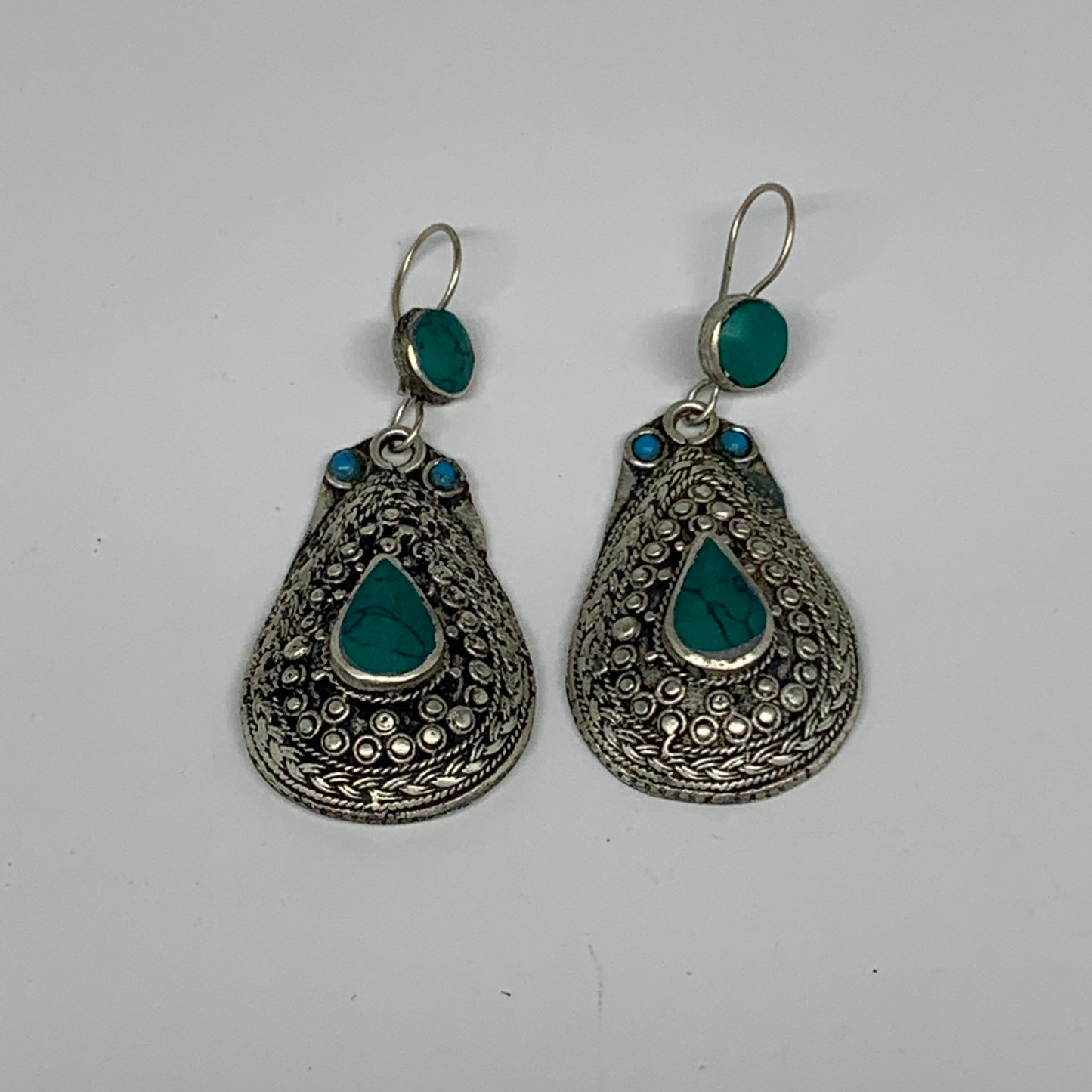 1pc, Handmade Turkmen Earring Tribal Jewelry Turquoise Inlay Drop Boho, B14290