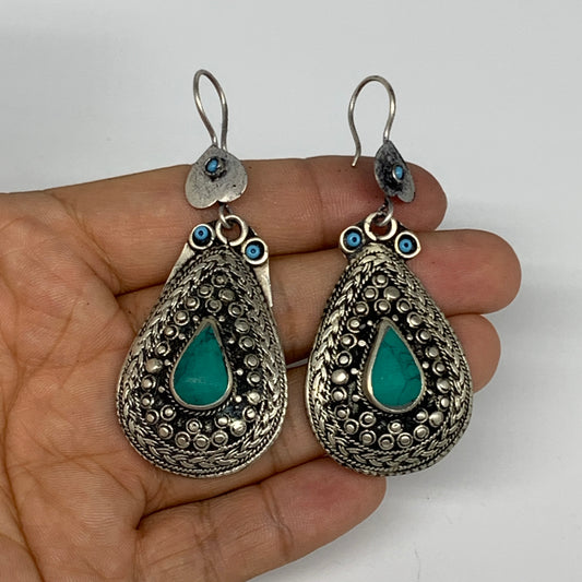 1pc, Handmade Turkmen Earring Tribal Jewelry Turquoise Inlay Drop Boho, B14288