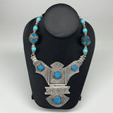 Turkmen Necklace Antique Afghan Tribal Blue Turquoise Inlay V-Neck, Necklace T54
