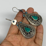 1pc, Handmade Turkmen Earring Tribal Jewelry Turquoise Inlay Drop Boho, B14288