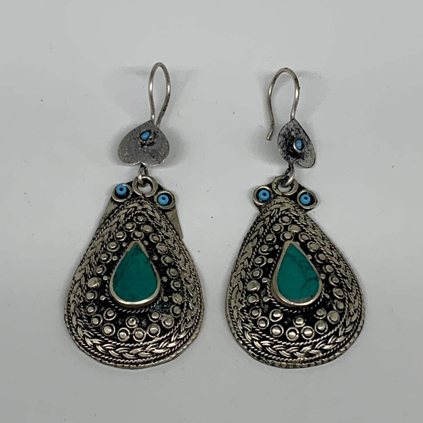 1pc, Handmade Turkmen Earring Tribal Jewelry Turquoise Inlay Drop Boho, B14288