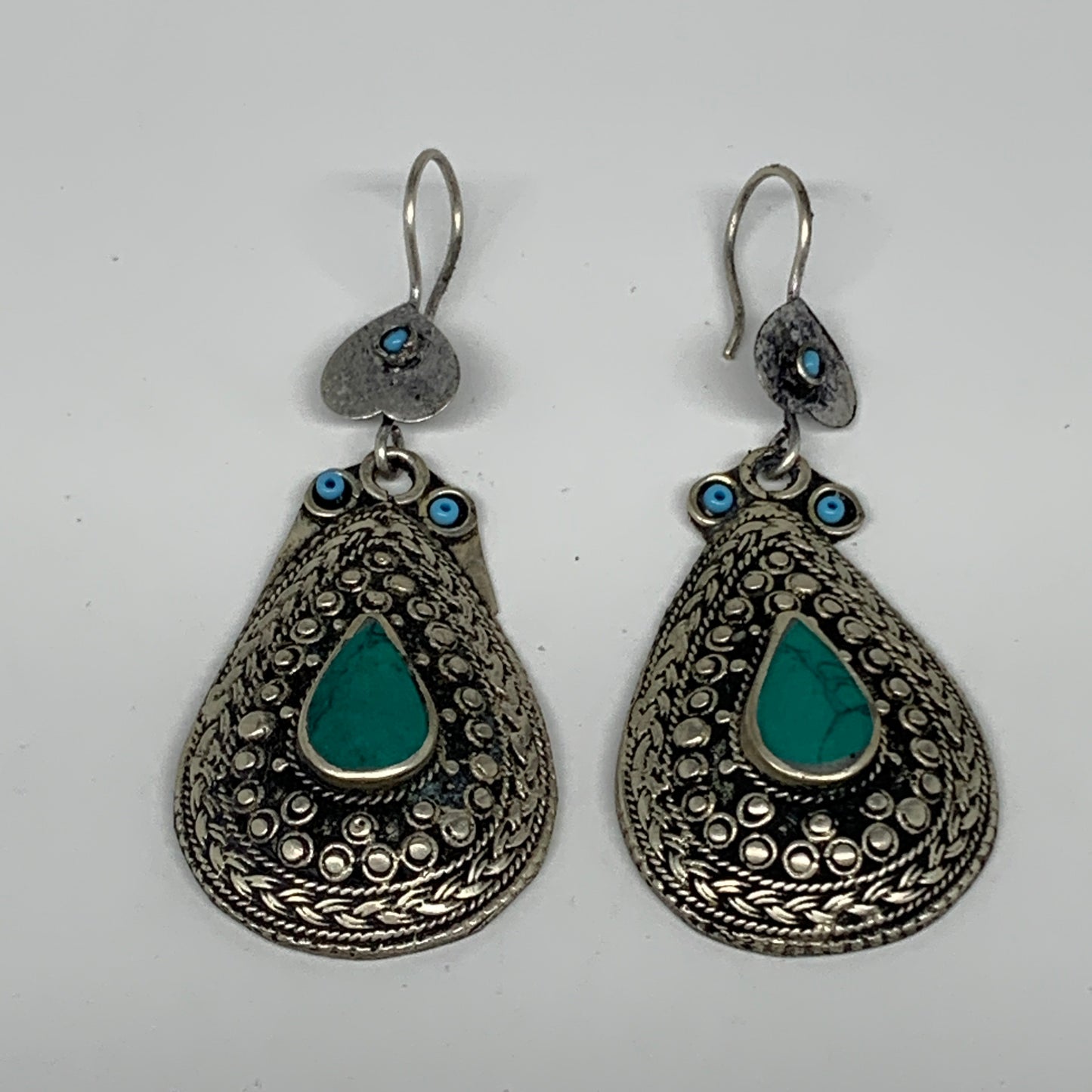 1pc, Handmade Turkmen Earring Tribal Jewelry Turquoise Inlay Drop Boho, B14288
