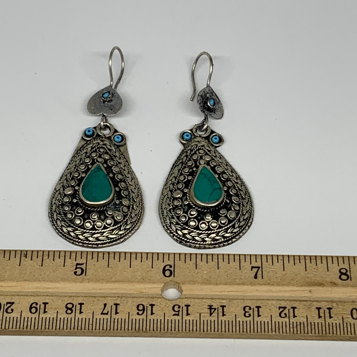 1pc, Handmade Turkmen Earring Tribal Jewelry Turquoise Inlay Drop Boho, B14288