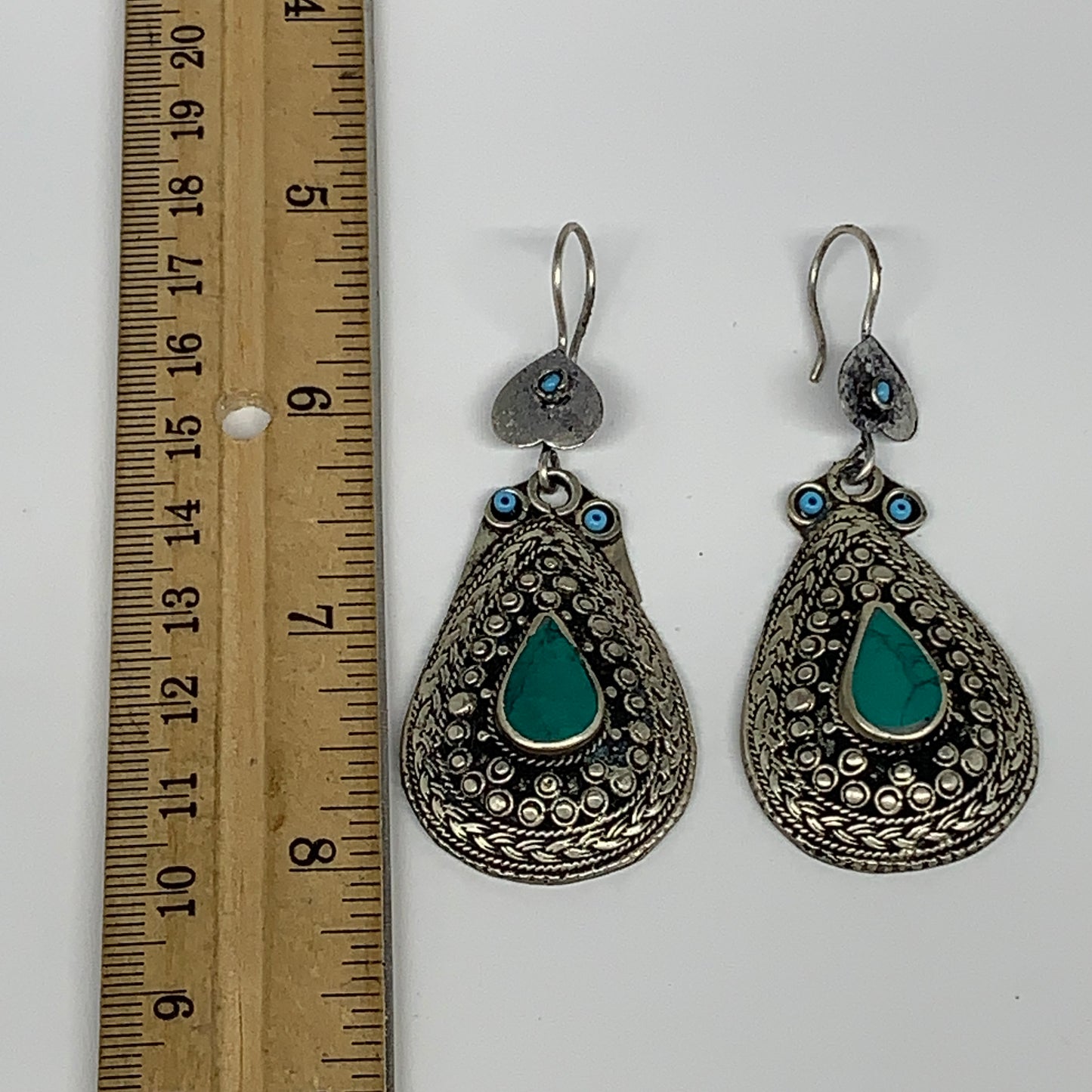 1pc, Handmade Turkmen Earring Tribal Jewelry Turquoise Inlay Drop Boho, B14288