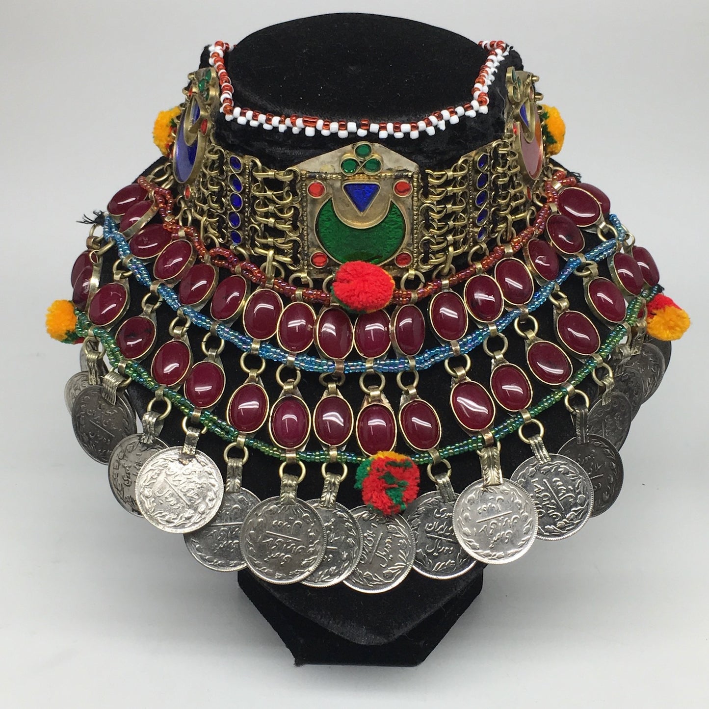 11.5"x5.75"Kuchi Choker Multi-Color Tribal Gypsy Bohemian Statement Coins,CK598