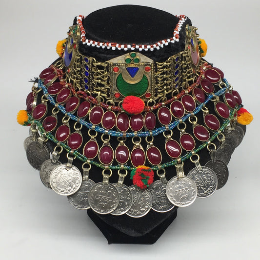 11.5"x5.75"Kuchi Choker Multi-Color Tribal Gypsy Bohemian Statement Coins,CK598
