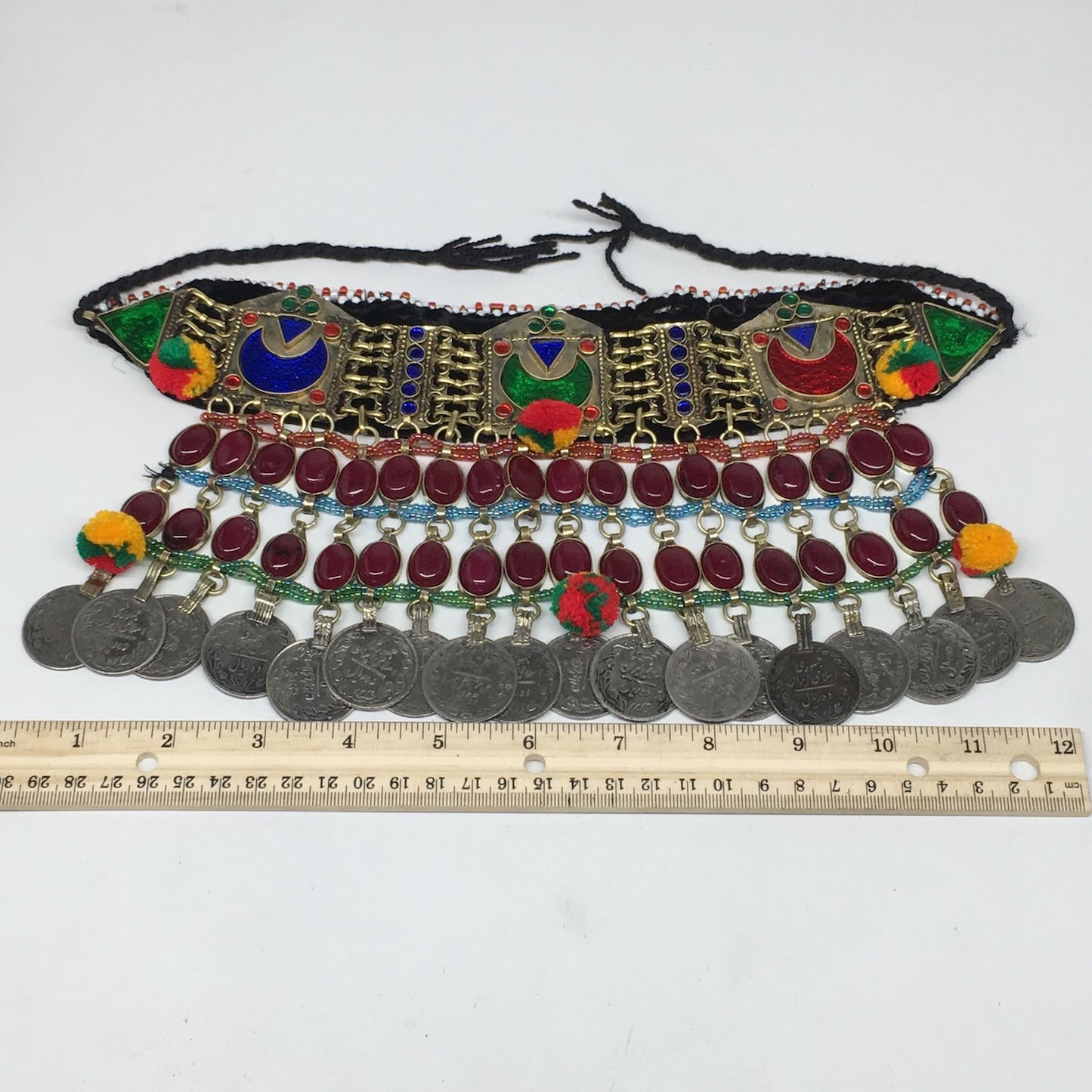 11.5"x5.75"Kuchi Choker Multi-Color Tribal Gypsy Bohemian Statement Coins,CK598