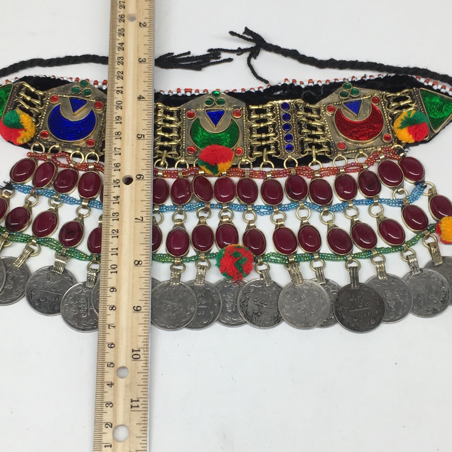 11.5"x5.75"Kuchi Choker Multi-Color Tribal Gypsy Bohemian Statement Coins,CK598