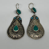 1pc, Handmade Turkmen Earring Tribal Jewelry Turquoise Inlay Drop Boho, B14286