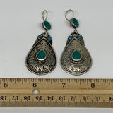 1pc, Handmade Turkmen Earring Tribal Jewelry Turquoise Inlay Drop Boho, B14286