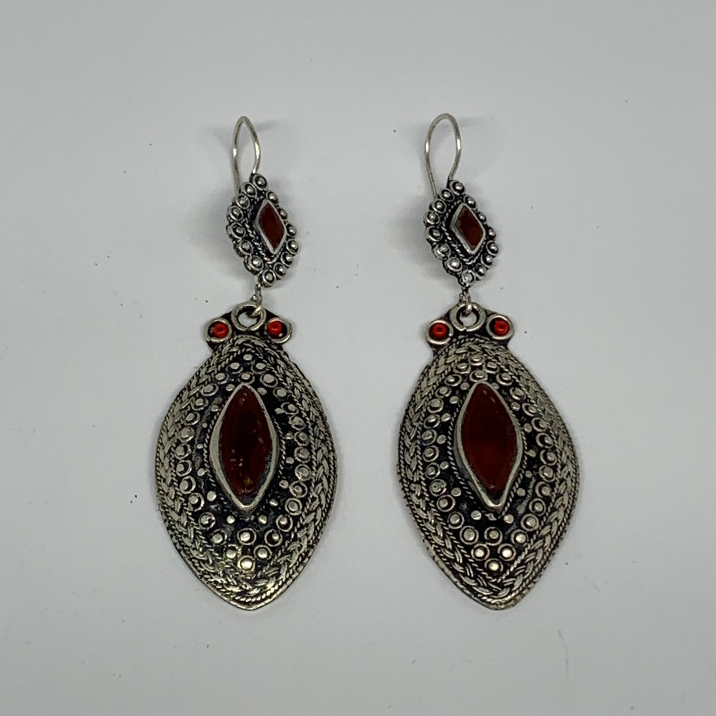 1pr, 3.4"x1.1" Turkmen Earring Tribal Jewelry Carnelian Marquise Boho, B14285