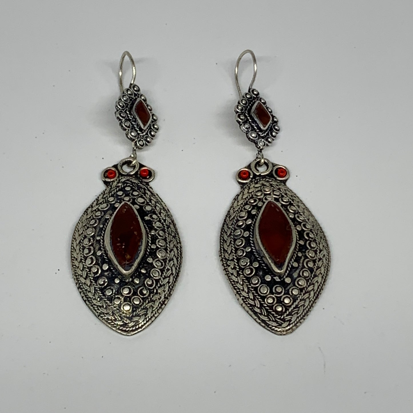 1pr, 3.4"x1.1" Turkmen Earring Tribal Jewelry Carnelian Marquise Boho, B14285