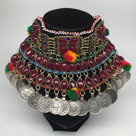11.5"x5.75"Kuchi Choker Multi-Color Tribal Gypsy Bohemian Statement Coins,CK601
