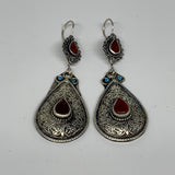 1pr, 3.2"x1.1" Turkmen Earring Tribal Jewelry Carnelian Teardrop Boho, B14284