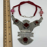 Turkmen Necklace Antique Afghan Tribal Red Carnelian Beaded V-Neck, Necklace T63