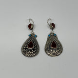 1pr, 2.9"x1.1" Turkmen Earring Tribal Jewelry Carnelian Teardrop Boho, B14283