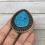 2.1"x1.7"x0.3" Blue Turquoise Inlay Ring Drop Shape, Turkmen Ring,7, 7.5, TR145