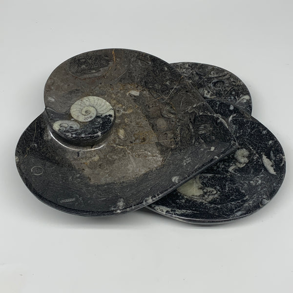 2pcs Set, 6.25"x6.25" Heart Fossils Orthoceras Ammonite Bowls @Morocco, B8474