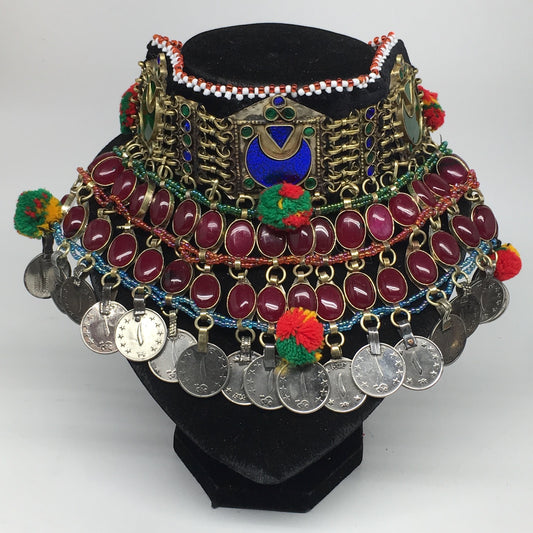11.5"x5.75"Kuchi Choker Multi-Color Tribal Gypsy Bohemian Statement Coins,CK607