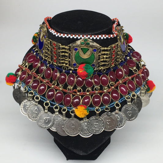 11.5"x5.75"Kuchi Choker Multi-Color Tribal Gypsy Bohemian Statement Coins,CK608