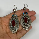 1pr, 3.2"x1.1" Turkmen Earring Tribal Jewelry Carnelian Marquise Boho, B14280