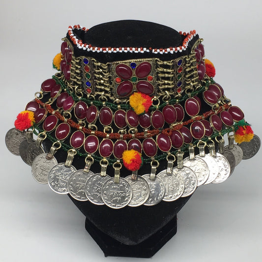 11.5"x5.75"Kuchi Choker Multi-Color Tribal Gypsy Bohemian Statement Coins,CK609