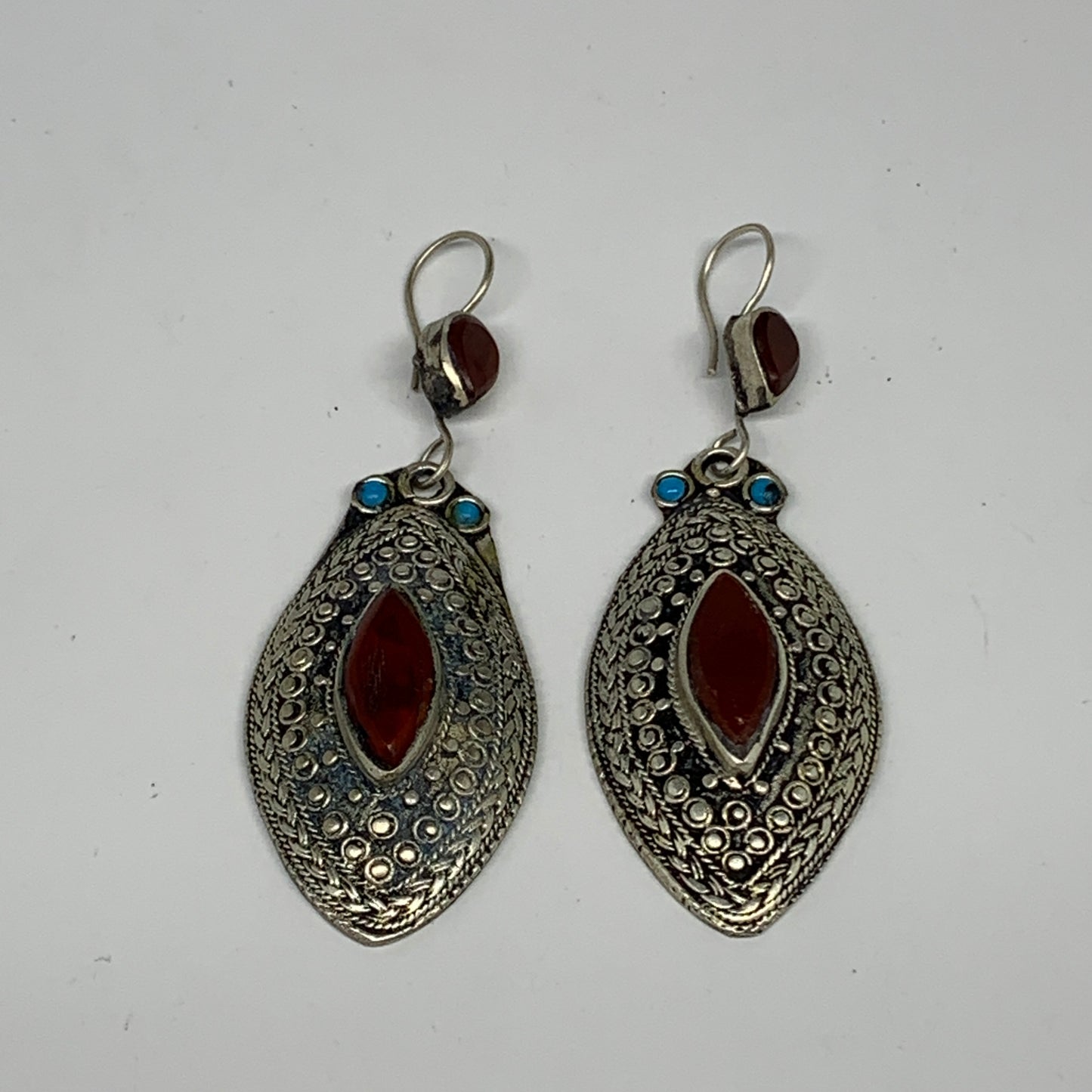1pr, 3.2"x1.1" Turkmen Earring Tribal Jewelry Carnelian Marquise Boho, B14280