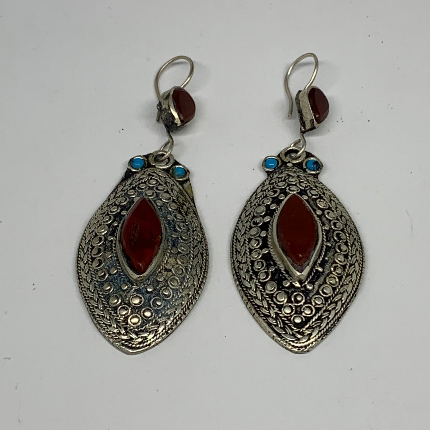 1pr, 3.2"x1.1" Turkmen Earring Tribal Jewelry Carnelian Marquise Boho, B14280