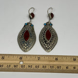 1pr, 3.2"x1.1" Turkmen Earring Tribal Jewelry Carnelian Marquise Boho, B14280