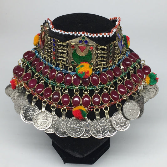 11.5"x5.75"Kuchi Choker Multi-Color Tribal Gypsy Bohemian Statement Coins,CK611