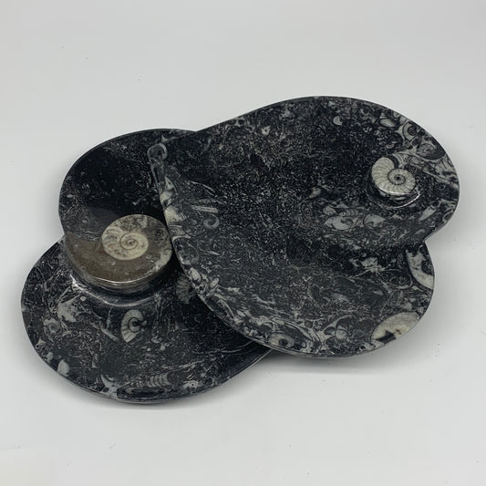 2pcs Set, 6.25"x6.25" Heart Fossils Orthoceras Ammonite Bowls @Morocco, B8476